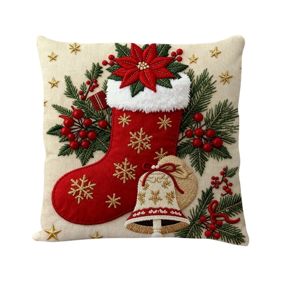 Sahpxhe Linen Christmas Throw Pillow Covers,17.72x17.72in Christmas Socks Imitation Embroidery Cushion Case with Hidden Zipper for Sofa Living Room Winter Decor Multicolor-A