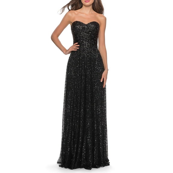 La Femme BLACK Women's Sequin Strapless Sweetheart Column Gown, US 10