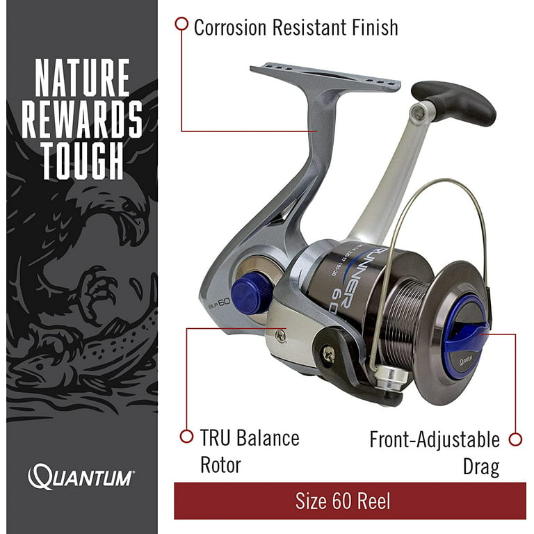 Quantum Blue Runner Spinning Fishing Reel, Size 60 Reel, Changeable Right-  or Left-Hand Retrieve, Lightweight Composite Body, TRU Balance Rotor, 5.2:1