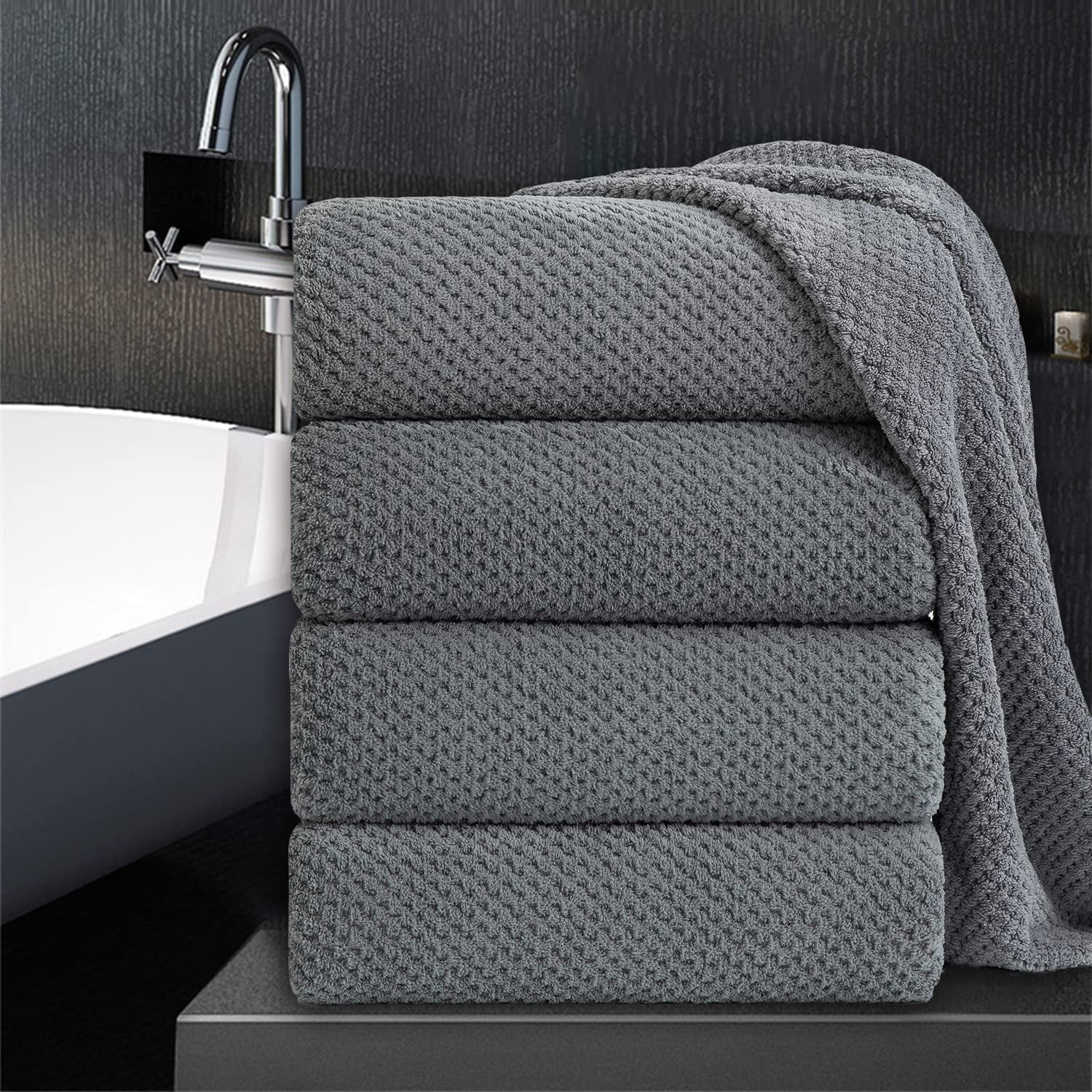 Bathroom Towel Set Dark Gray 4Pack35x70 Towel,600GSM Ultra Soft