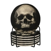 6 Pcs Skeleton Skull Drink Coasters with Holder Absorbent Coaster Sets Cup Heat-Resistant Hot Pads Mats for Bar Table Protection