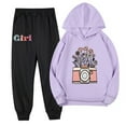 thumbnail image 2 of Gpaecead Kid's Fall Outfits For Girl Boy Floral Long Sleeve Hooded Top Pants Casual And Comfortable Two-Piece Set Purple, 2 of 4