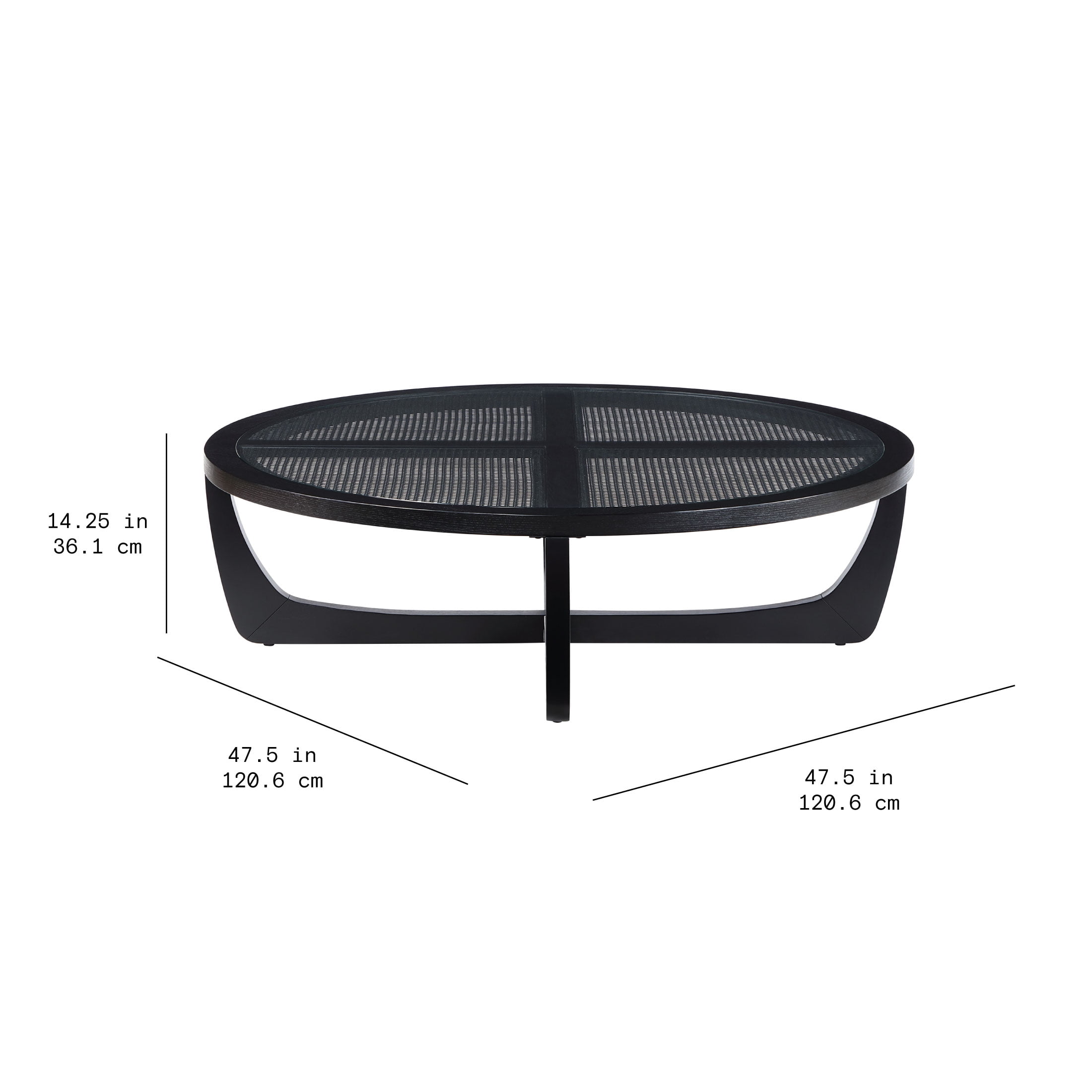 Beautiful by Drew Barrymore Round Rattan and Glass Top Coffee Table, Black