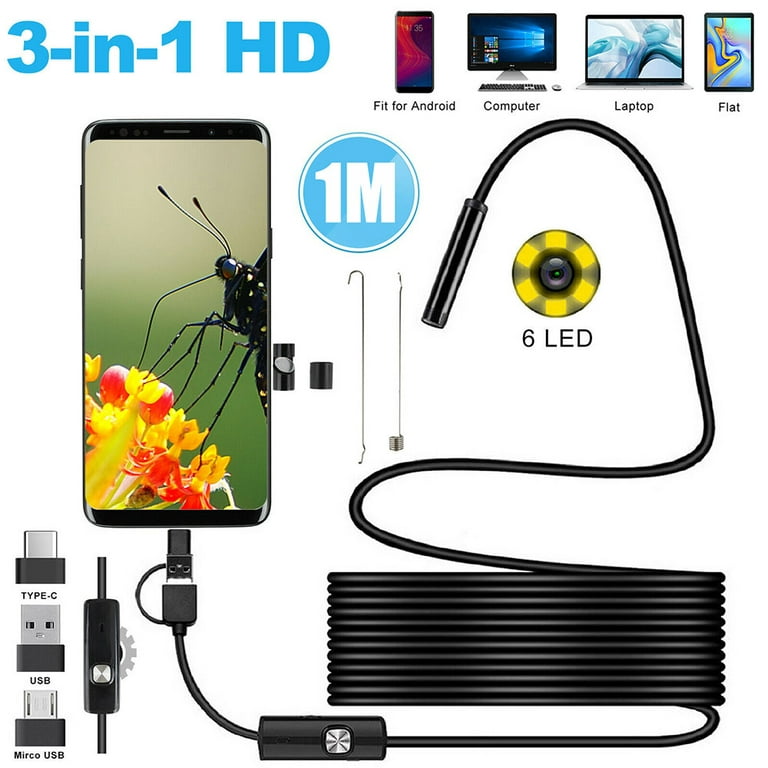 USB C Endoscope for OTG Android Phone, Computer, 5.5 mm Borescope  Inspection Snake Camera Waterproof, 16.4 Ft Semi-Rigid Cord with 6 LED  Lights