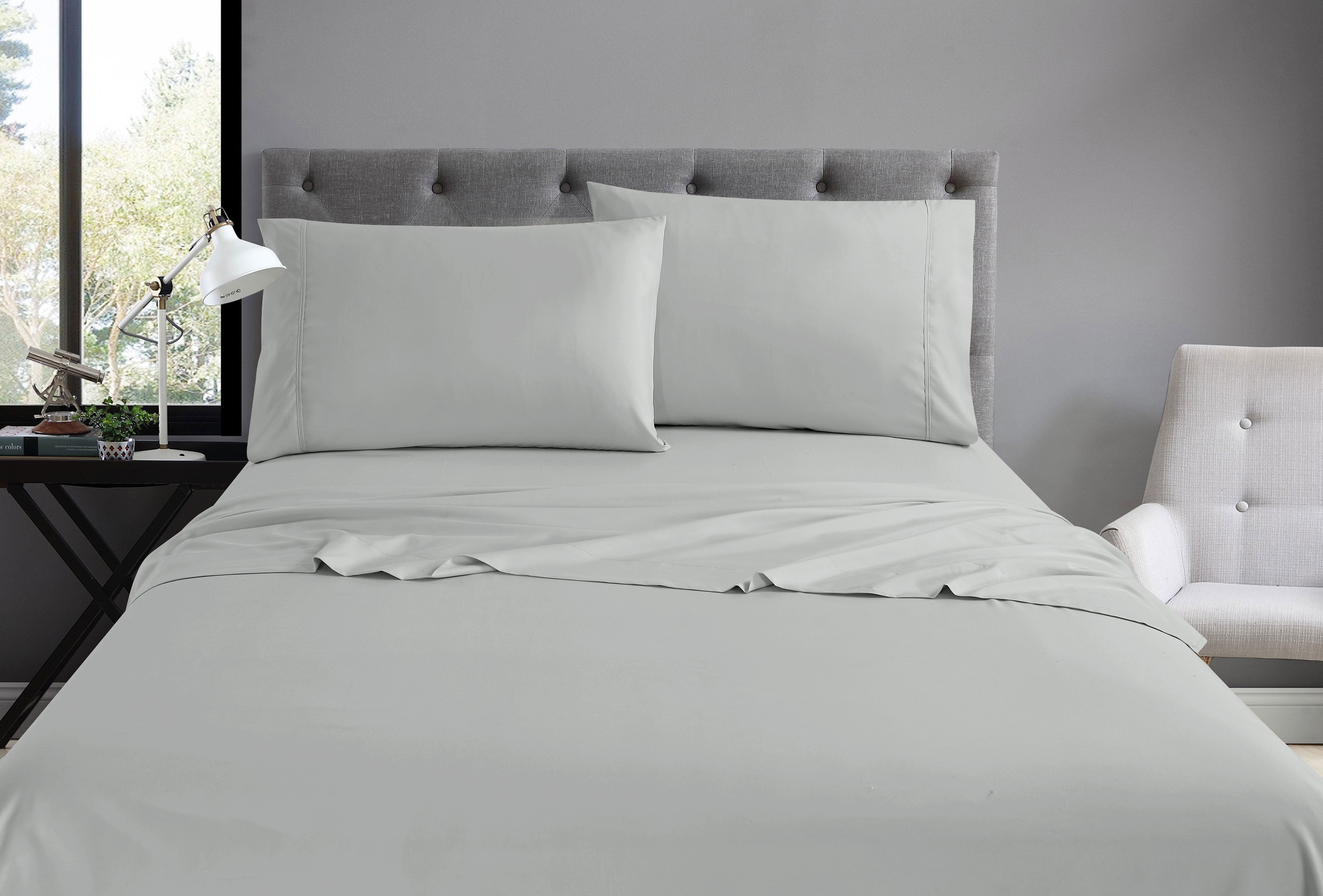 Swift Home Basic Ensemble de draps 4 pièces format lit double, ultra doux, poches profondes, entretien facile, ensemble de literie, gris pâle