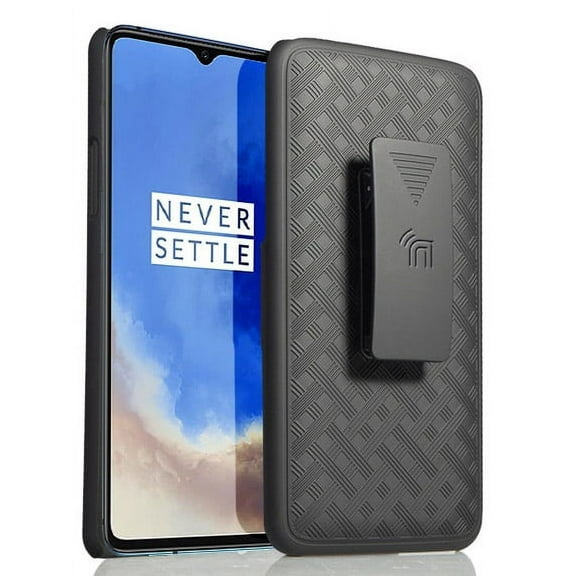 Case with Clip for Oneplus 7T, Nakedcellphone [Black Tread] Kickstand Cover with [Rotating/Ratchet] Belt Hip Holster Holder Combo for T-Mobile Oneplus 7T