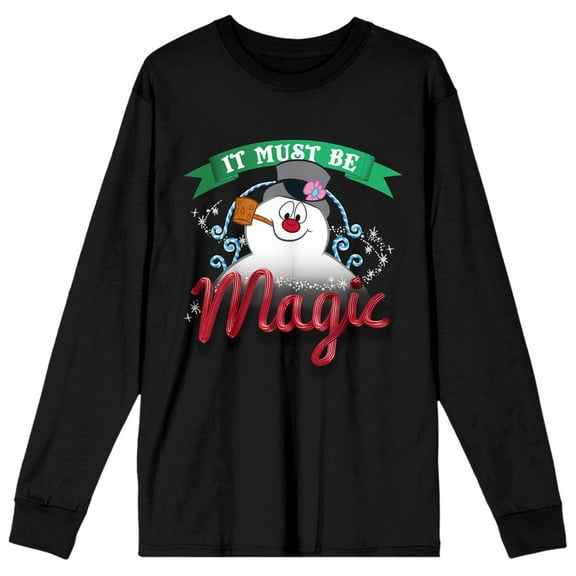 Frosty the Snowman It Must Be Magic Women's Black Long Sleeve Tee-XL