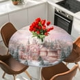 thumbnail image 2 of Pink Christmas Table Cloth, Round Fitted Tablecloths with Elastic Edge, Winter Town Snowflake Xmas Tree Wipeable Waterproof Table Cover for Kitchen Wedding 36-44 Inches, 2 of 3