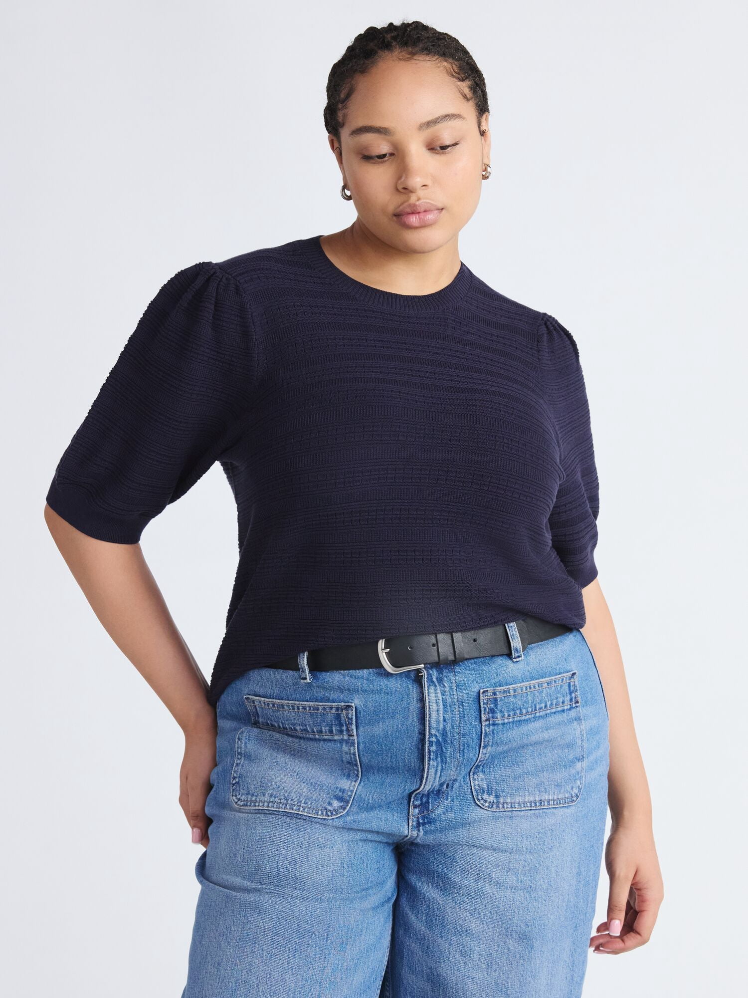 Free Assembly Women’s and Women's Plus Textured Sweater Tee with Puff Sleeves, Lightweight, Sizes XS-4X