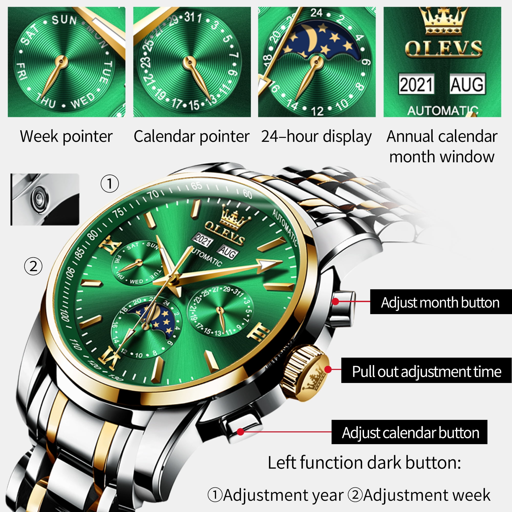 OLEVS Automatic Watches for Mens Stainless Steel Watch Self-Winding Analog Luxury Mens Dress Watch Luminous Waterproof Reloj, Gifts for Men, Male Wristwatches 6633