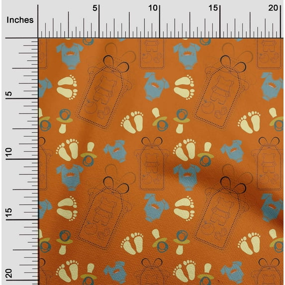 oneOone Silk Tabby Orange Fabric Clothes|Footprint & Baby Feeder Kids Quilting Supplies Print Sewing Fabric By The Yard 42 Inch Wide