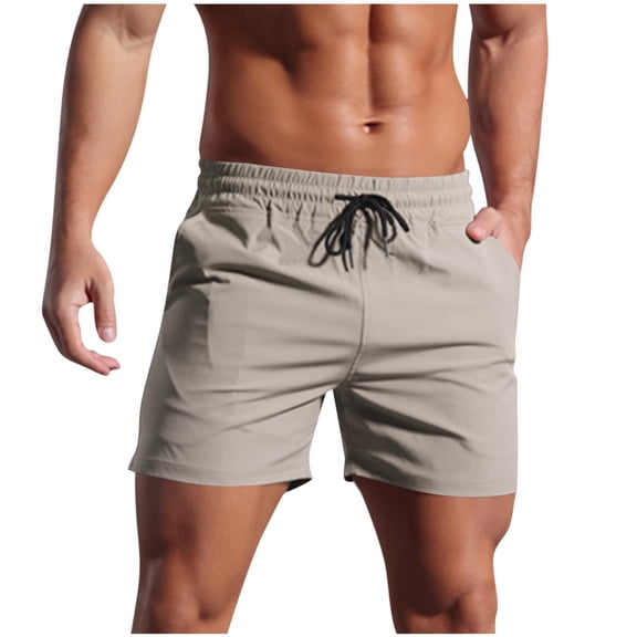 ohmzyzo Men's Athletic 7 Inch Sweat Shorts Fashion Solid Color Drawstring Elastic Waist Shorts Comfy Swim Trunks Casual Loose Board Shorts