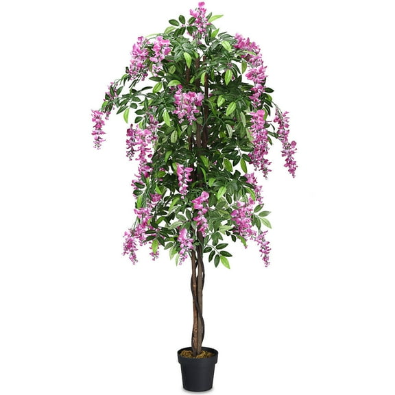 Gymax Artificial Wistera Silk Tree Pink Flower 6 Feet Home Holiday Decor