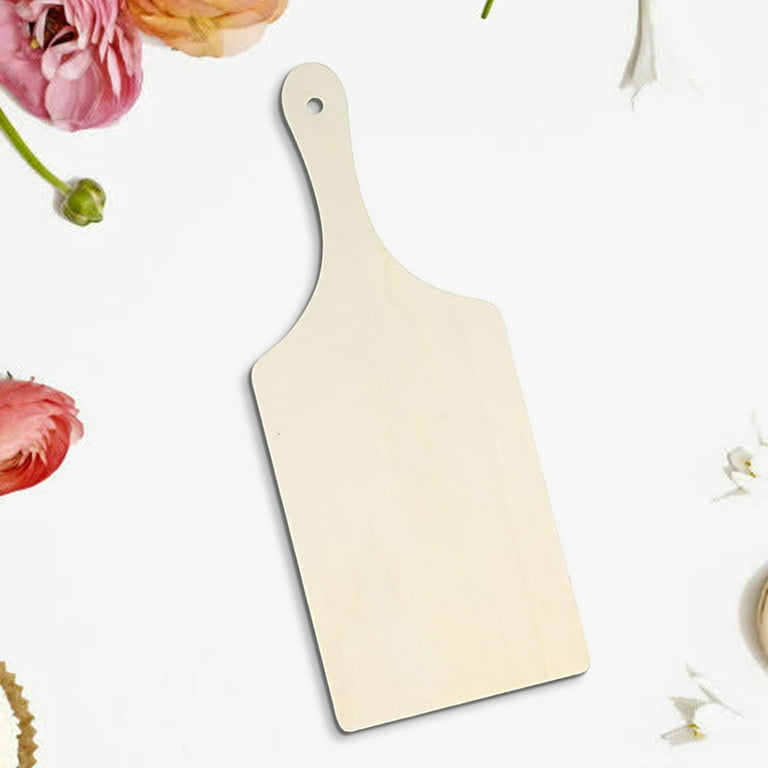 Cutting Board- Round Natural Wood w/ Square Handle (Large)