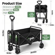 GVDV Collapsible Wagon Carts Foldable, 360lbs Heavy Duty Utility Folding Wagon with All-Terrain Wheels, Portable Beach, Camping, Shopping, Sports, Black