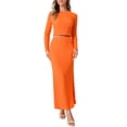 thumbnail image 1 of INSPIRE CHIC Women's 2 Piece Knit Sets Long Sleeves Cropped Top High Waist Mermaid Maxi Skirt Fashion Sets XS Orange, 1 of 6