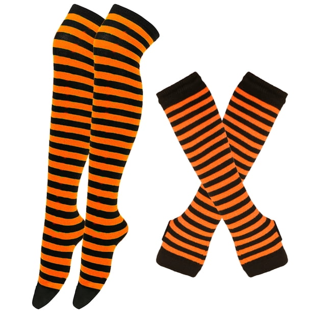 SAYOO Traje de guantes de medias para mujeres, calcetines rayados a través de la rodilla + guantes sin dedos SAYOO moda