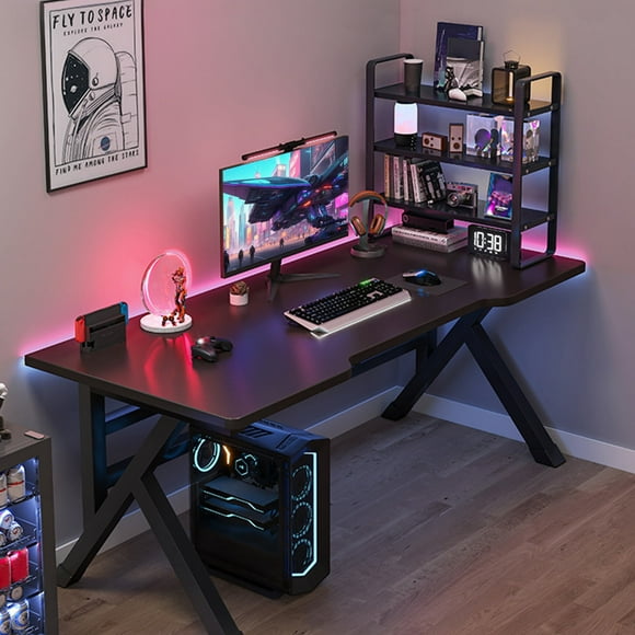Gaming Desk Ergonomic Computer Game Table with X-shaped Steel Legs, Spacious Desktop, Strong Load-bearing