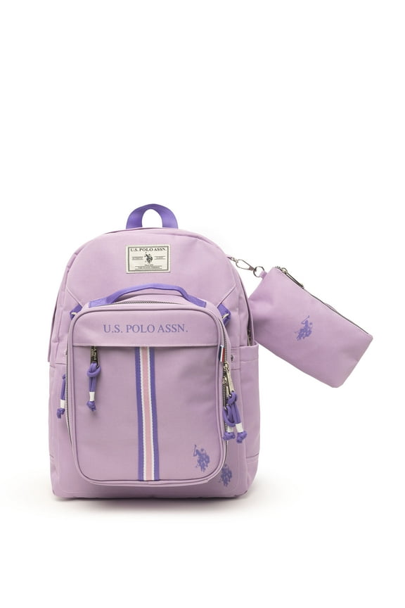 Girls' 16" Striped Backpack & Lunch Box Set, Lavender