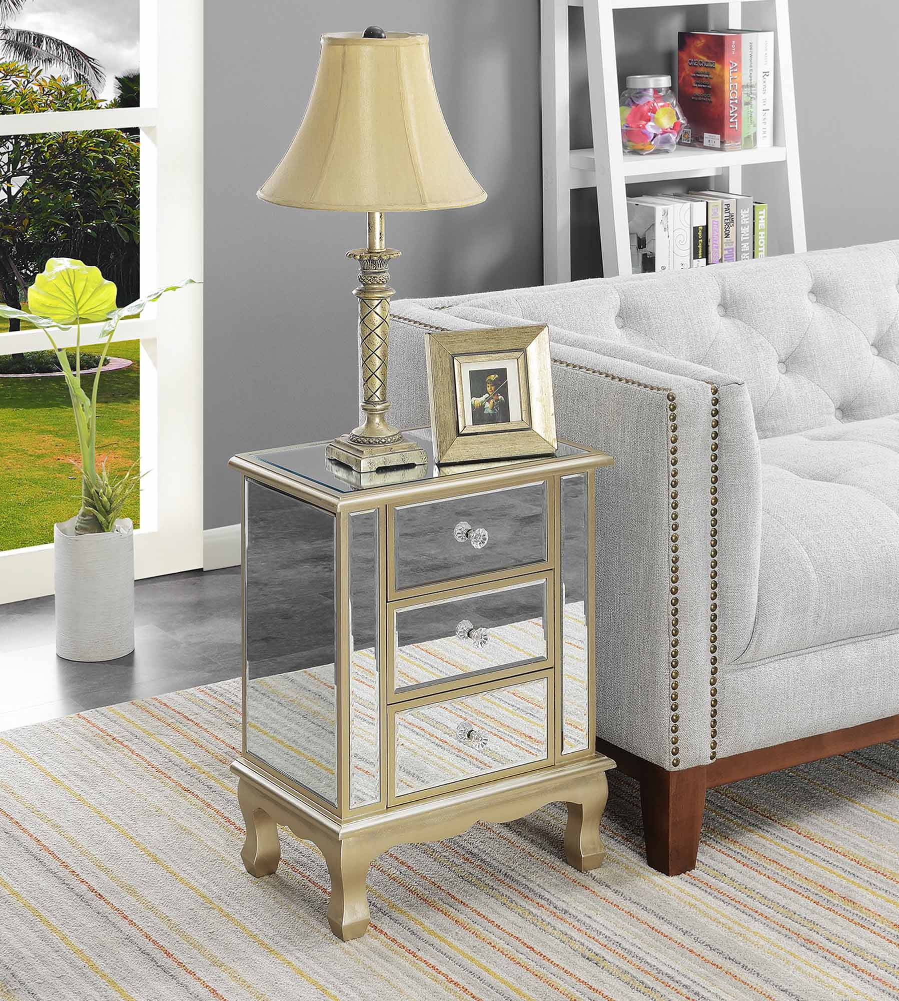Convenience Concepts Gold Coast Vineyard 3 Drawer Mirrored End Table