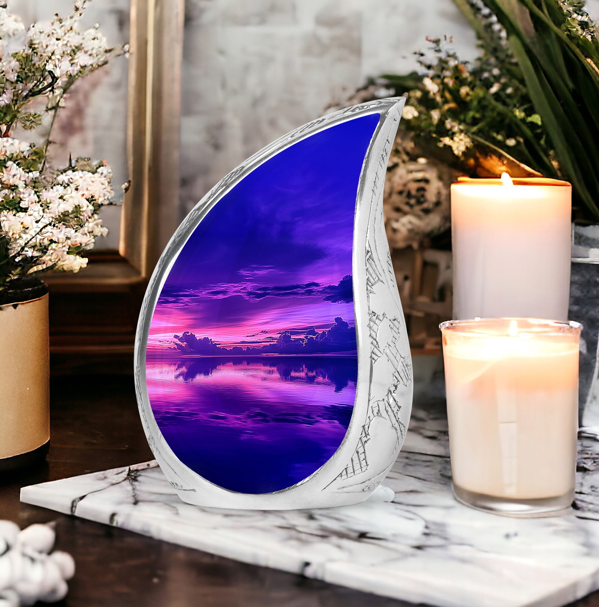 Purple Water Keepsake Urns For Human Ashes Adult Dad - Large Memorial Urn For Ashes Adult Mom - Handcrafted Urn For Burial - Cremation Urns For Decorative - 10Inch And 3Inch