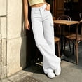 thumbnail image 5 of Women's Elastic Waist Straight Leg Pants with Pockets, Soft Casual Trousers for Work Daily Wear, Mid Waisted Long Straight Pants | UKHCCC,White M, 5 of 7