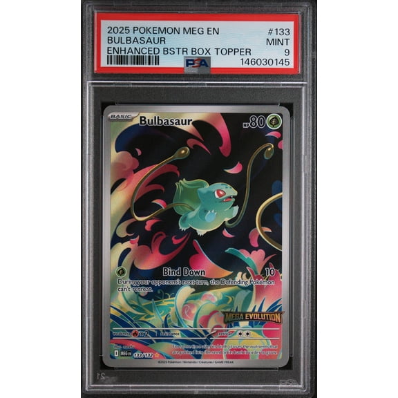 Graded 2025 Pokemon Meg EN Mega Evolution Enhanced Bstr Box Topper Bulbasaur PSA 9 #133