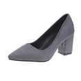 thumbnail image 2 of Jacenvly 2024 New Women's Pointed Toe Chunky Heels High Heels Shoes Lightweight Flock Shoes Solid Color Casual Shoes Gray Sandals for Women, 2 of 4