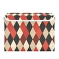thumbnail image 2 of Foldable Fabric Storage Bin With Handle Collapsible Basket Box Storage With Lid Organizer Red Beige Black Harlequin Pattern, 2 of 7