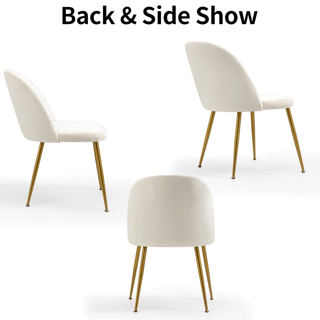 Newnno Velvet Modern Dining Chairs Set of 4, Upholstered Armless Accent Side Chair with Metal Legs for Kitchen Dining Room, Beige