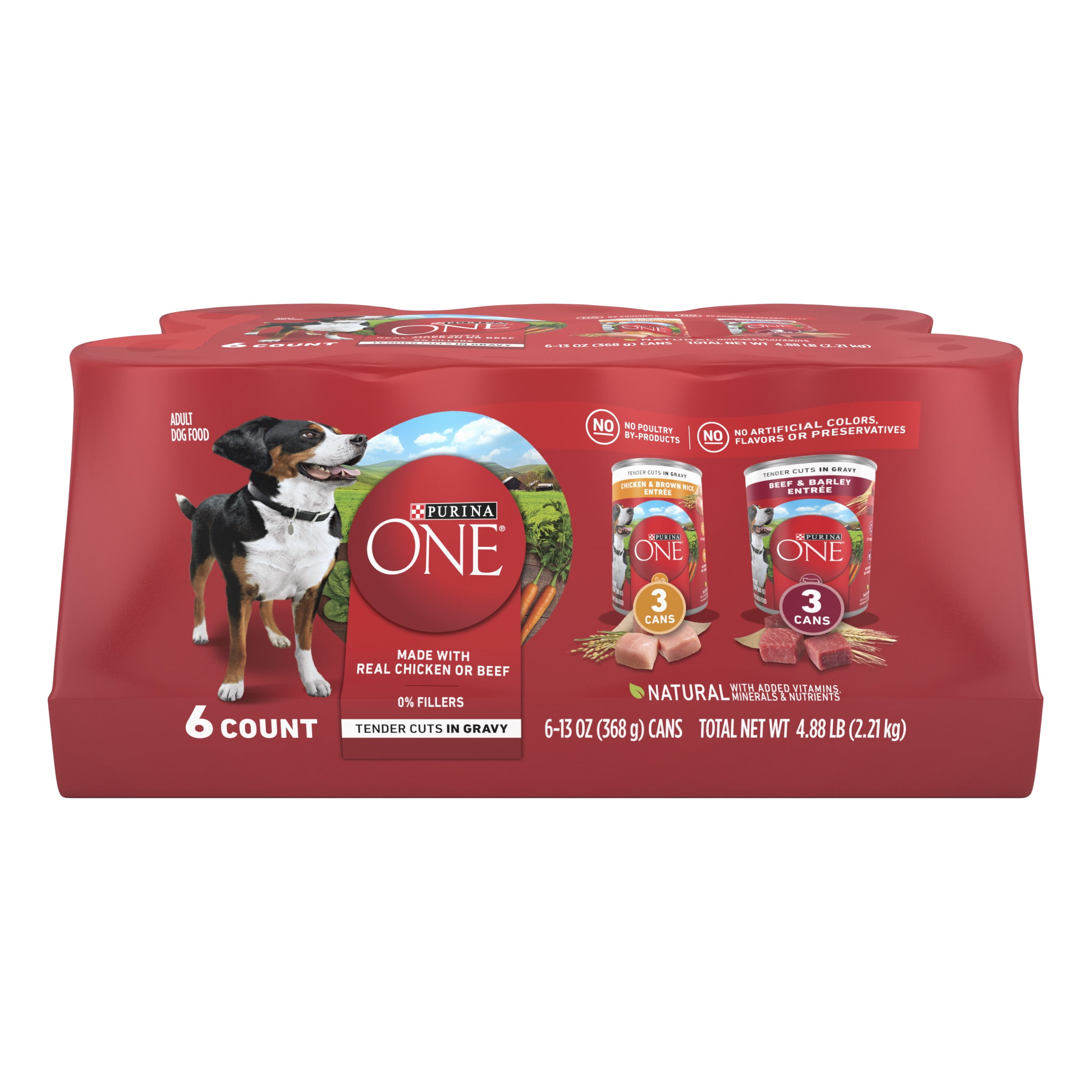 Purina ONE Real Beef & Chicken Wet Dog Food Variety Pack,13 oz Can (6 Pack)