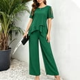 thumbnail image 2 of Purcolt Womens 2 Piece Pant Suit Dressy Casual Crew Neck Cut-out Short Sleeve Tops with Asymmetrical Hem Wide Leg Trousers Outfits for Business Work Office, 2 of 7
