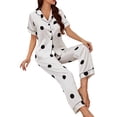 thumbnail image 3 of Women's Pajama Sets Long Sleeve Lapel Nightwear 2 Pieces Sleepshirts Button Down Loungewear Set White Circle S, 3 of 4