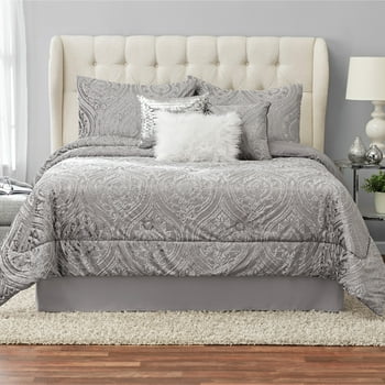 Mainstays Cougar 7-Piece Grey Ogee Woven Comforter Set, Full/Queen