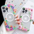 thumbnail image 3 of for iPhone 14 Pro Max Case Compatible with MagSafe, Floral Print Magnetic Translucent Matte Lens Camera Protection Flower Phone Case for iPhone 14 Pro Max for Women Girls - Pink, 3 of 7