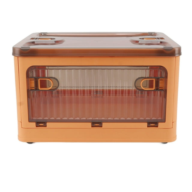 Foldable Plastic Storage Box Stackable Bin With Lid, 5 Sided Door Opening Design, Translucent Opening For Closet Organizers, Living Rooms, Bedrooms, Kitchens, And More