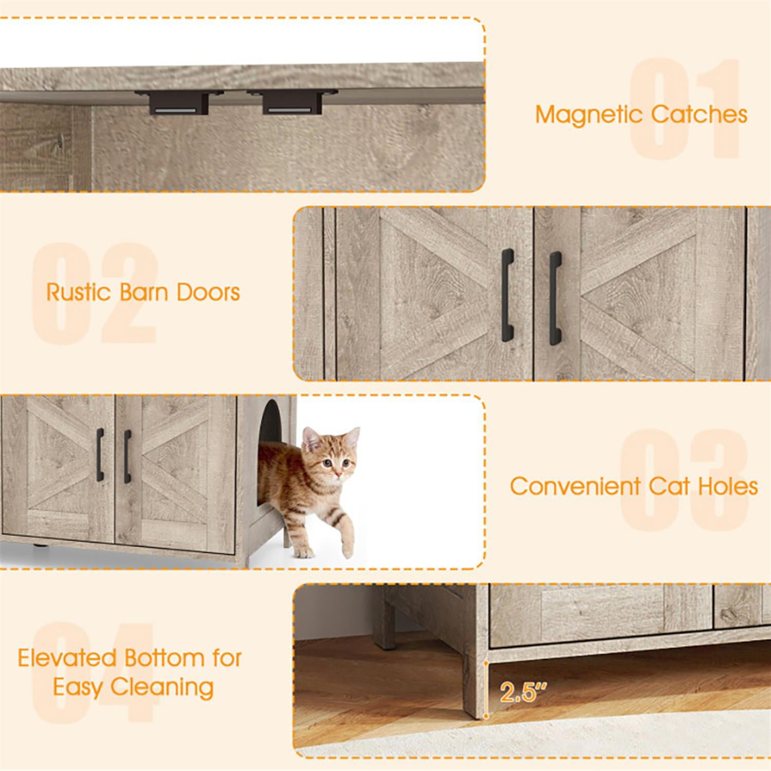 Kadyn 48" Modern Cat Litter Box Enclosure, Hidden Litter Box for 2 Cats, Cat House Furniture for Side Table or Nightstand, Gray