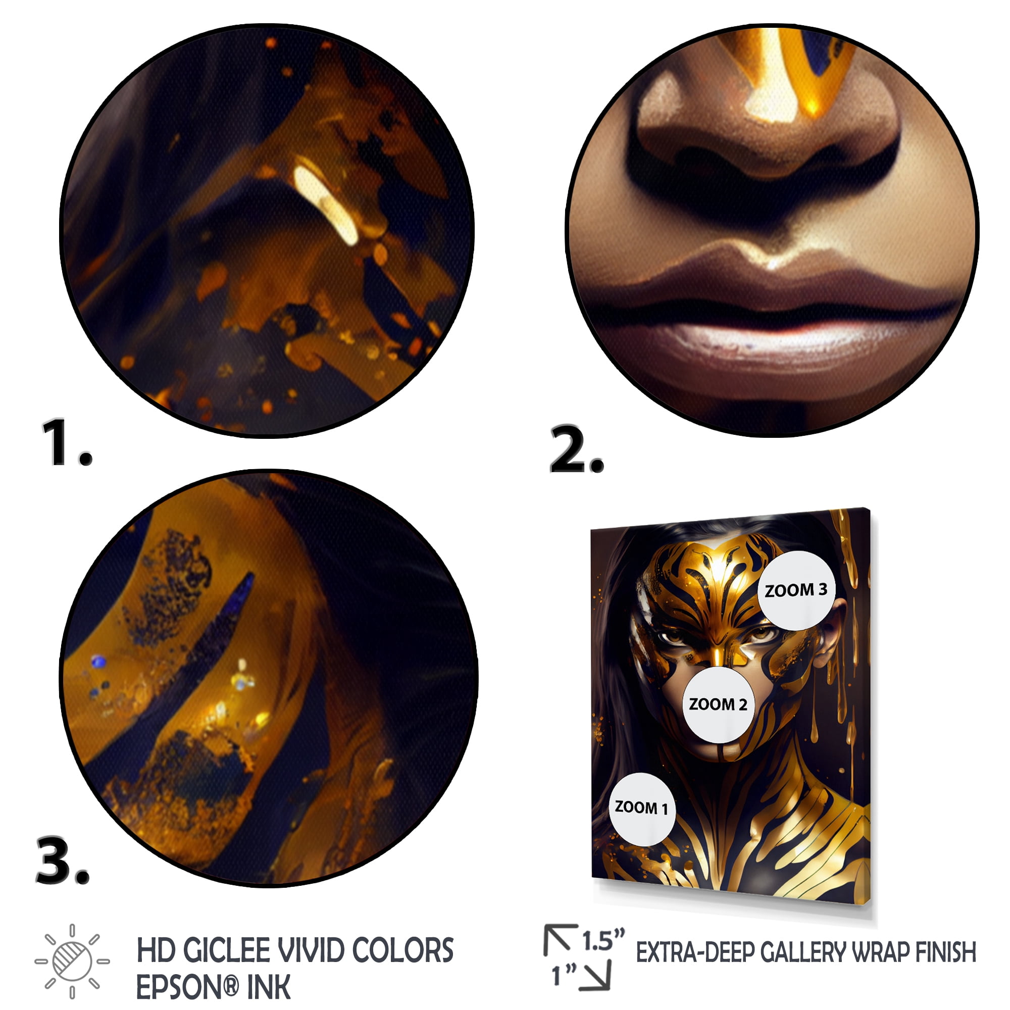 Designart Black And Gold Tiger Woman V Canvas Wall Art