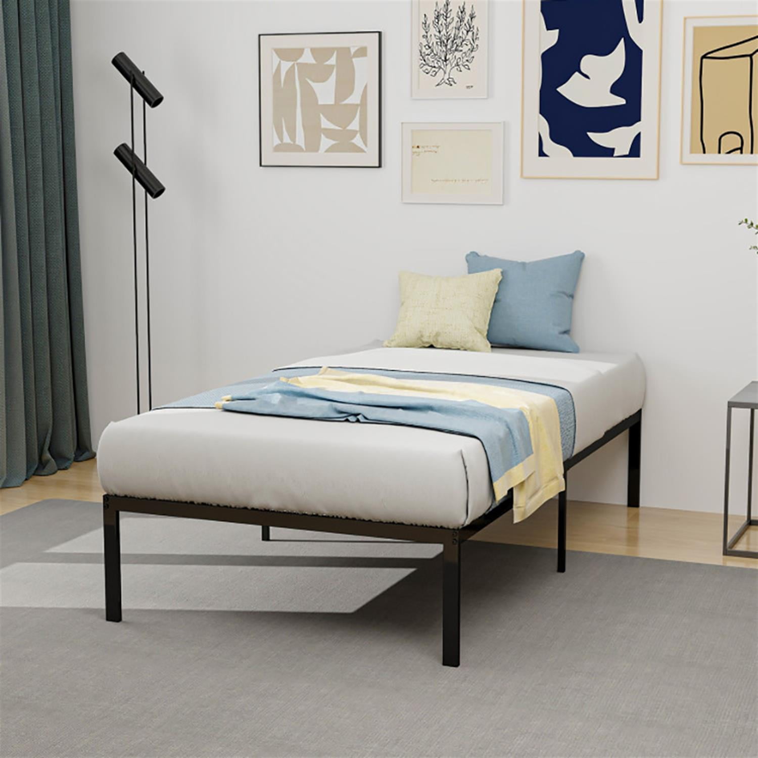 Demi Bonn Twin Bed Frames 14" Heavy Duty Metal Platform, No Box Spring Needed Underbed Storage, Easy to Assembly, Black