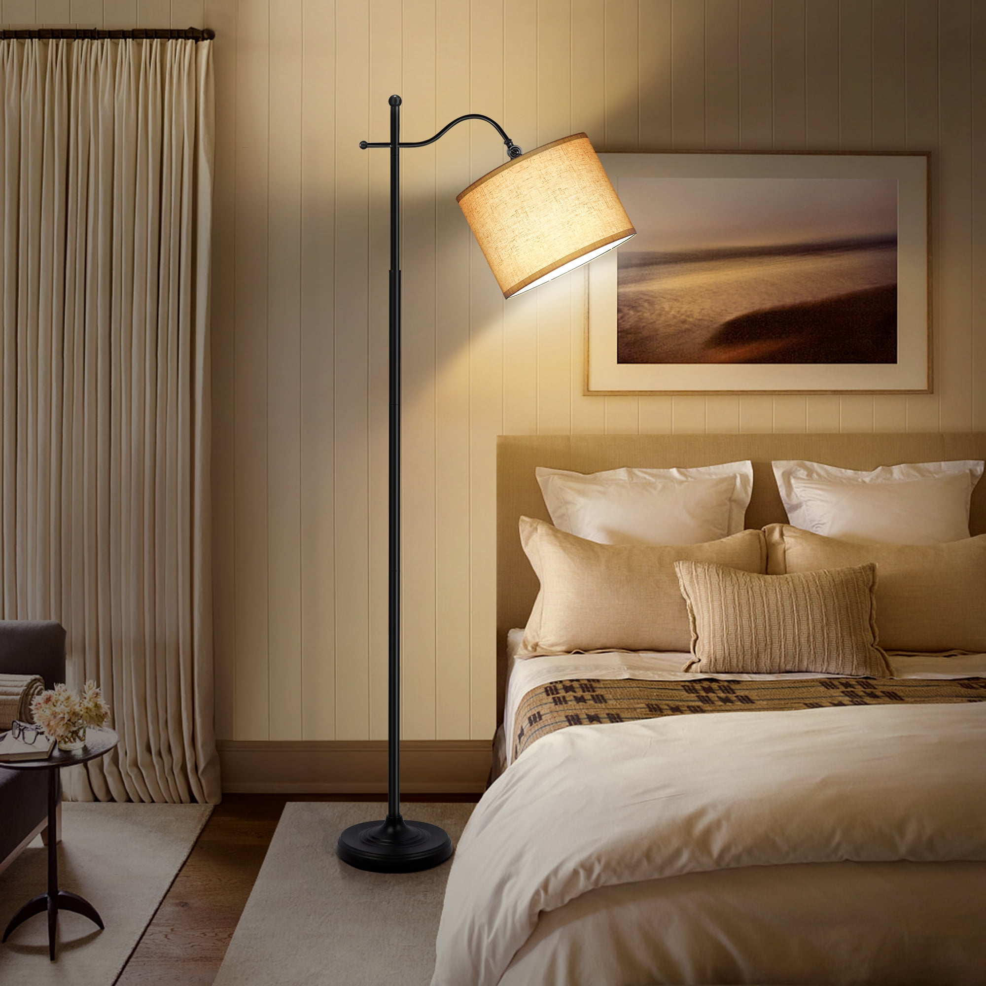 Free Shipping OUTON Arc Floor Lamp with Remote 67 Retro Dimmable Standing Lamp with 4 Color Temperatures Metal Tall Lamps for Living Room Bedroom 9W Bulb Included Black Walmart