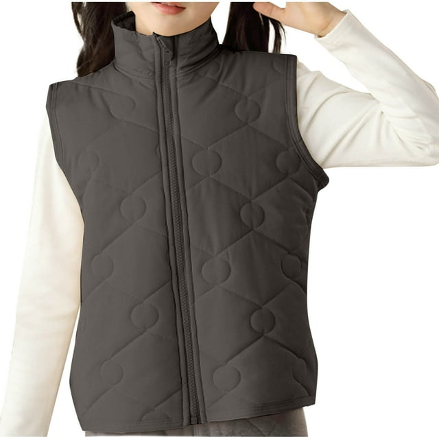 ZACPNCV Gilet Matelassé Léger et Compact pour Filles, Gris Foncé, 3-4 Ans