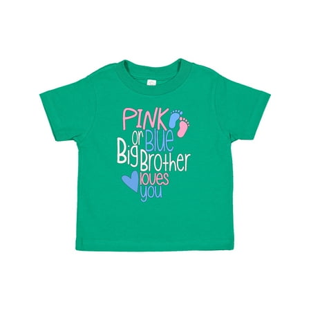 

Inktastic Pink or Blue Big Brother Loves You Footprints and Heart Gift Toddler Boy Girl T-Shirt