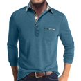 thumbnail image 1 of Men's Spring And Autumn Solid Color T-shirt Lapel 3 Button Open Placket Button Long Sleeved TopXL, 1 of 5