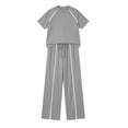 thumbnail image 6 of Dazajoo Womens Two Piece Track Suit Crew Neck Short Sleeve Tops Matching Drawstring Waist Wide Leg Pants with Pockets Casual Outdoor Lounge Sets,Gray,XL, 6 of 7