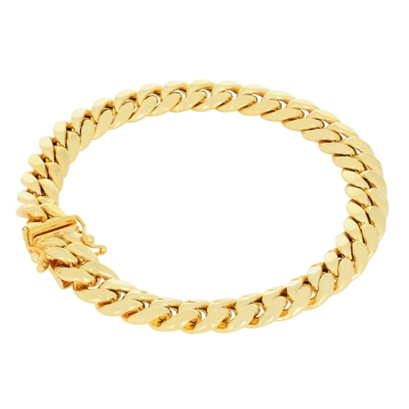 Nuragold 10k Real Yellow Gold Miami Cuban Lightweight Link 8.7mm Chain Bracelet (7"-9") Italian Jewelry for Men