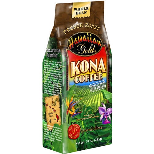 Hawaiian Gold Kona Coffee French Roast Whole Bean Coffee, 10 oz, 6 ct