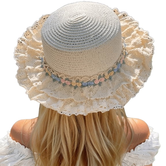 Fgnfyis Women's Elegant Lace Sun Hat Wide Brim Summer Fashion Accessory Comfortable Breathable Design For Home Wear Beige One Size