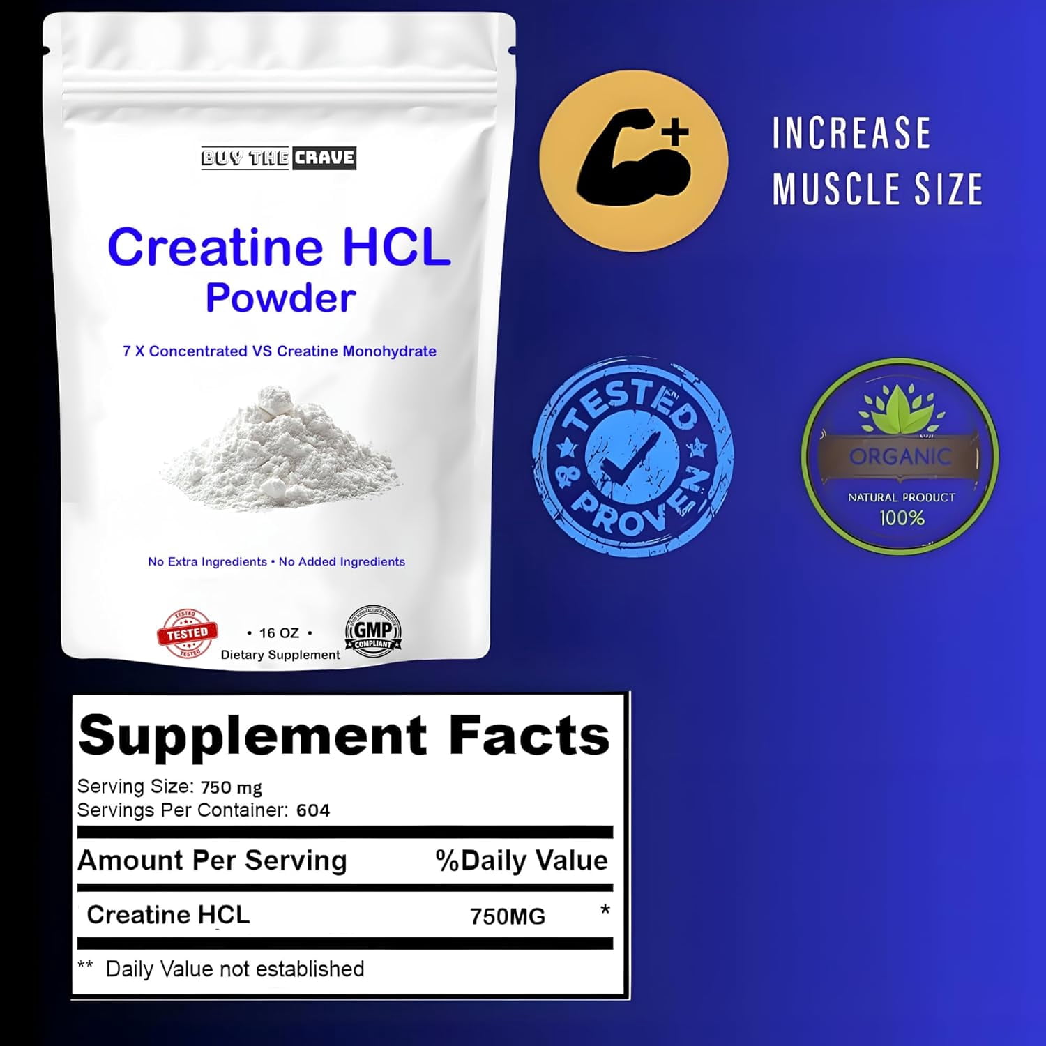 Buy The Crave Creatine HCL Powder, 16 oz – 1 Ingredient, Energy & Athletic Performance Support, 604 Servings
