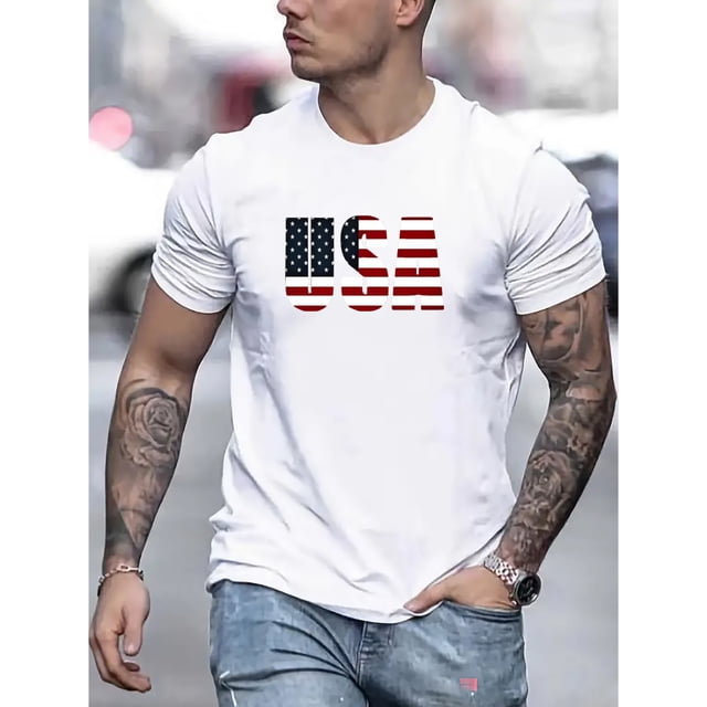 Camisetas con estampado estadounidense de moda para hombre, camiseta informal de manga corta y cuello redondo, cómoda y transpirable para verano, camisetas de ocio.