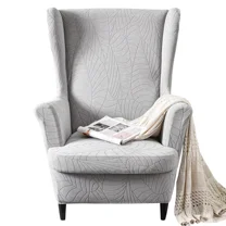 TOPCHANCES Jacquard Wingback Chair Slipcovers, 2-Piece Stretch Wing Chair Covers, Waterproof Wingback Armchair Sofa Slipcover for Living Room Bedroom ( Light Gray )